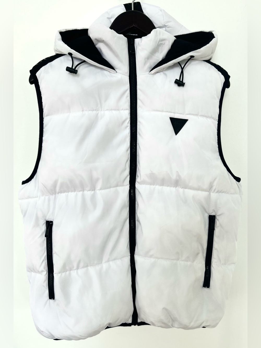 GUESS Los Angeles White Hooded Puffer Vest | Men’s Large | Fleece Lined